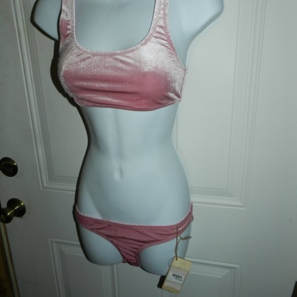 Cabana Del Sol Women's Sexy Swimsuit Velvet Sporty Crop Bikini Bathing Suit Rose - Picture 8 of 14